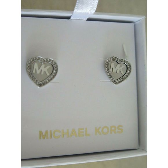 Michael Kors MKJX6260040 Silver Tone Pavé Crystals Monogram Earrings - Picture 5 of 9